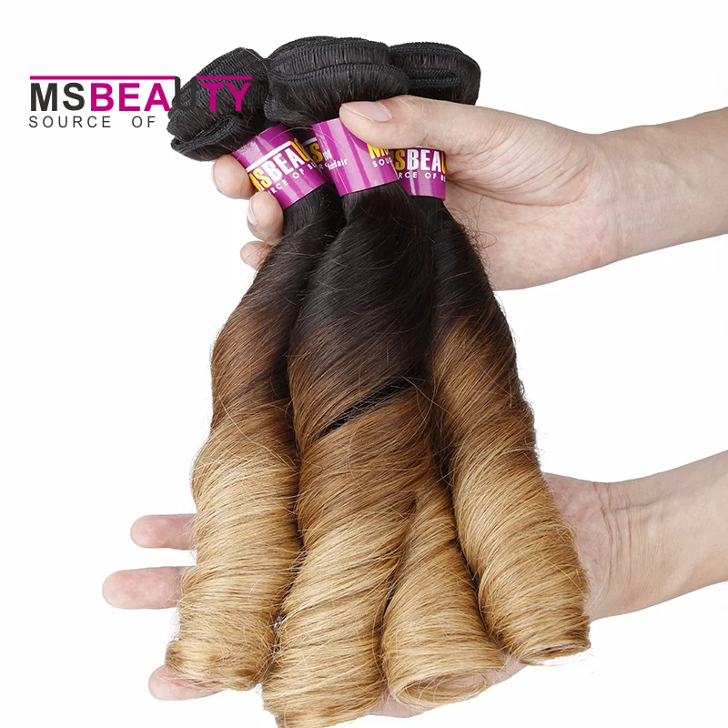 1B-4-27 Color 3tone Nigeria Platinum Blonde Crochet Braids Malaysian Bouncy Curl Human Hair Bundles Weave Braid in Weave  Curly