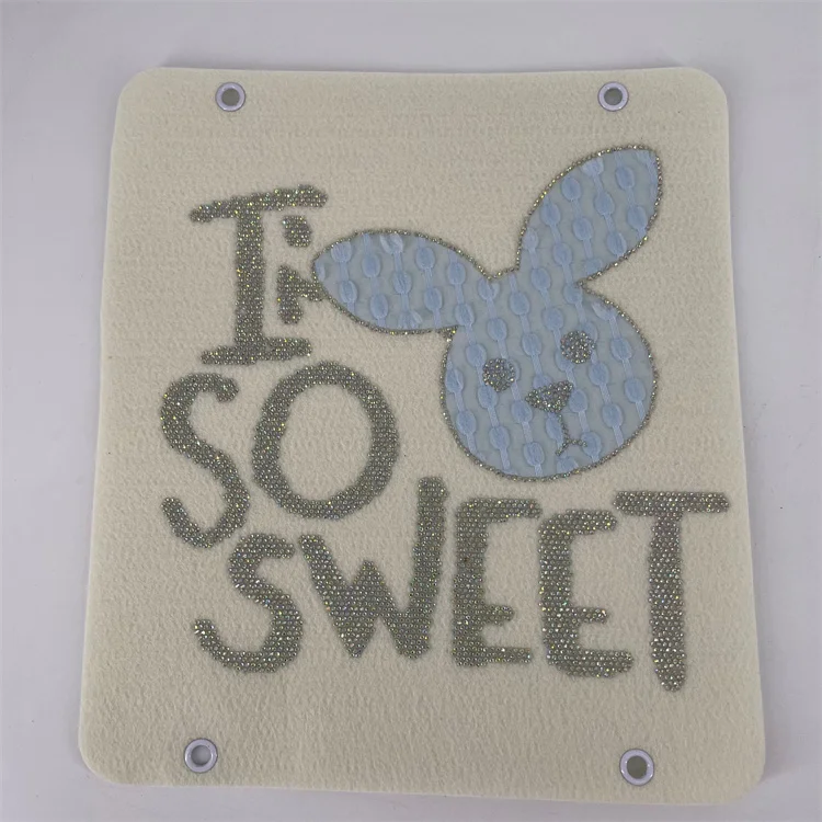 Hot sale Internet celebrity 24*22cm high quality cool rabbit head rhinestone logo transfer