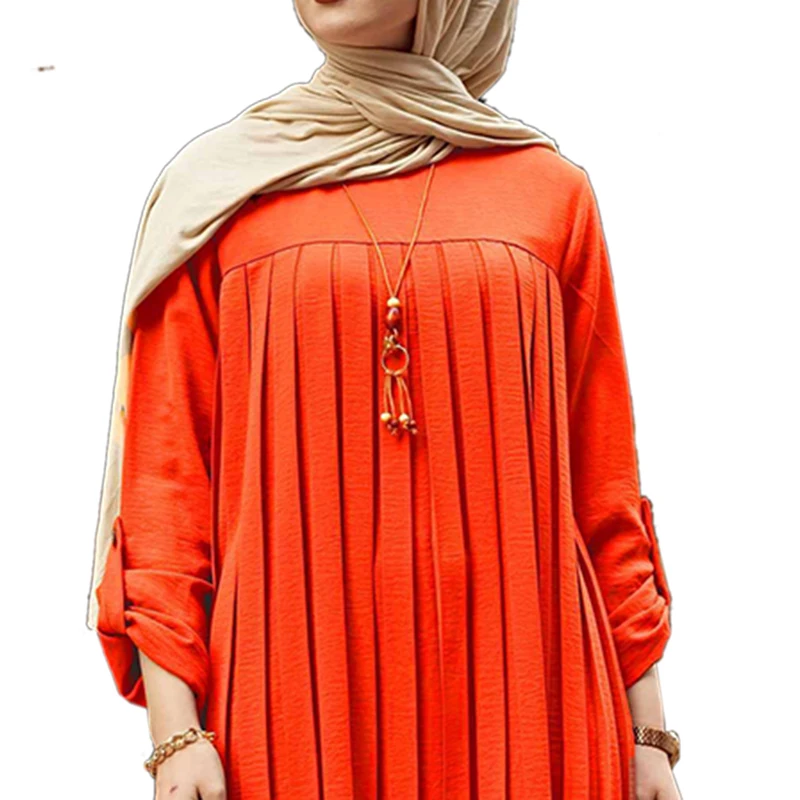 Factory wholesale blouse muslimah muslim blouses women dubai turkey long sleeve pleated solid shirt tops