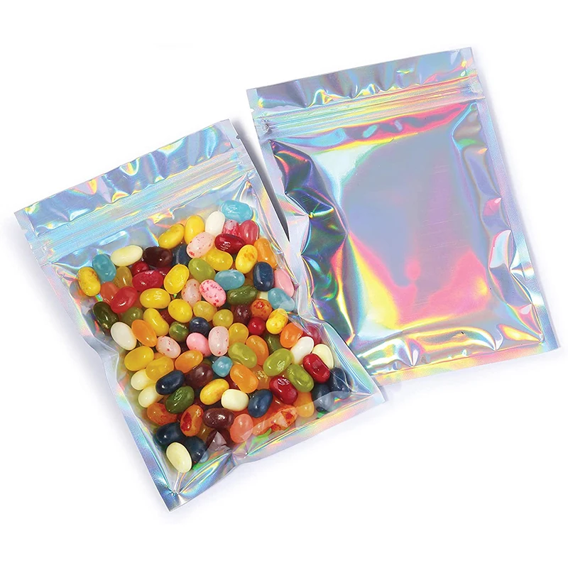 Very Long HDPE Mylar Food Grade Cookie Reusable Custom Print Food Plastic Holographic Ziplock Bag with LOGO