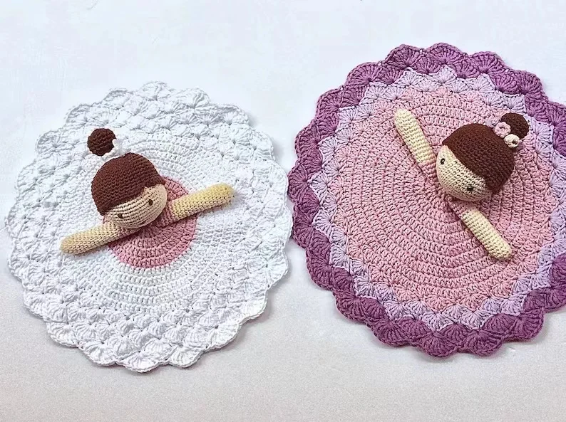 Hand Knitted Crocheted Baby Girl Comforter Security Blanket Crochet  Plush Toys for Newborn baby