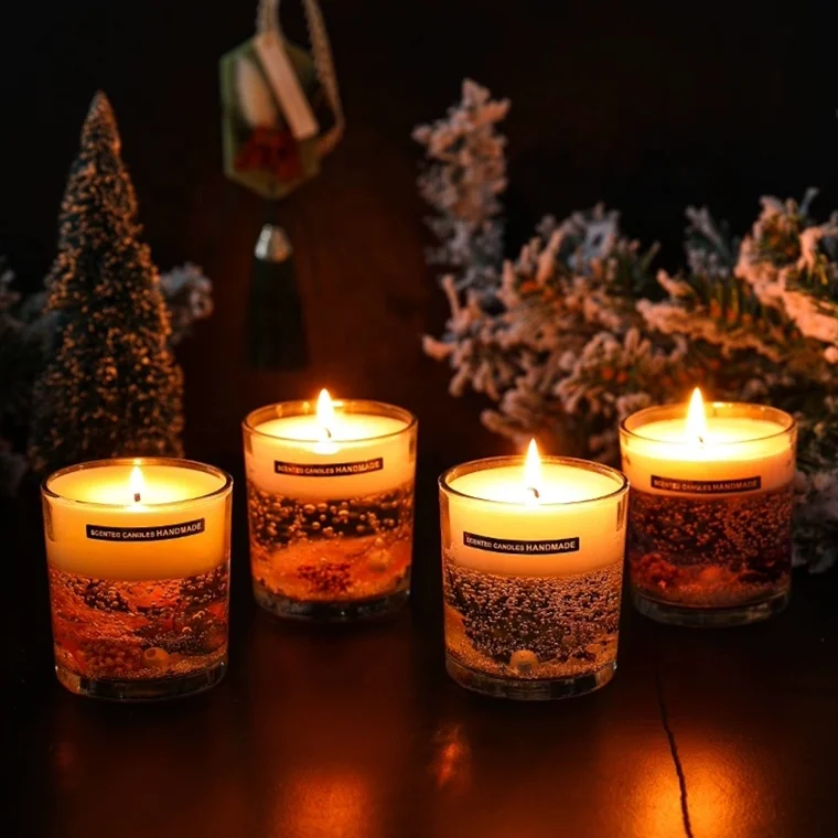 Jar Scented Candles Custom Dried Flower Crystal Soy Gel Jelly Glass Decorative Luxury Home Decoration Soy Wax Pillar