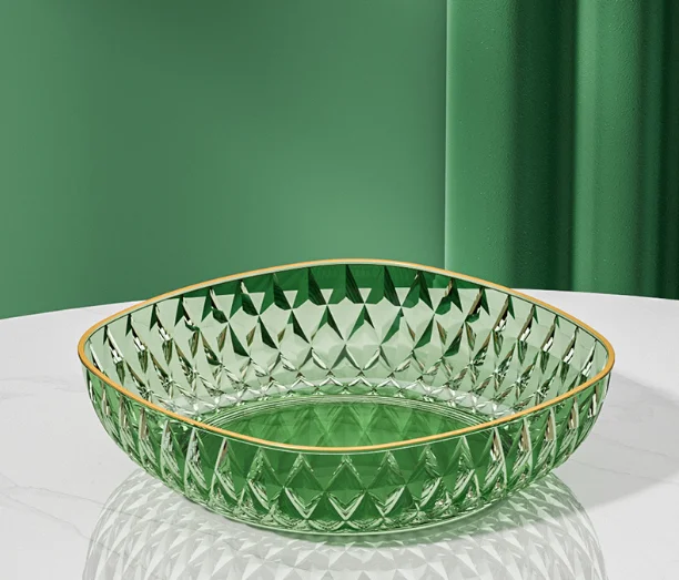 Beautiful 9.5 Light luxury fruit plate, salad plate, bread plate, transparent gold diamond pattern tray