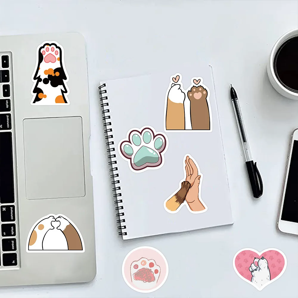 61Pcs Cute Cats Paw Kitty Graffiti Stickers For Girl Notebook Wall Laptop Vinyl Pet Cat Funny Decor Sticker