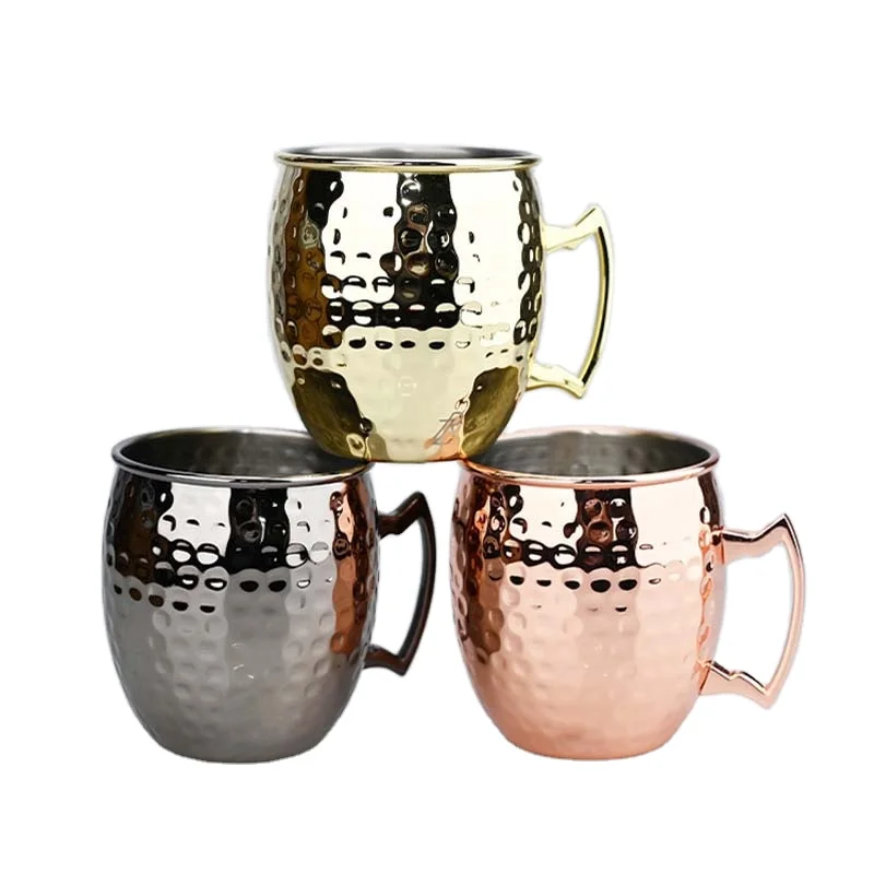 Style Moscow Gold Glossy Mule Cup Stainless Steel Solid Color Plated Copper Metal Lid Wine Cocktail Tea Beer Party Use