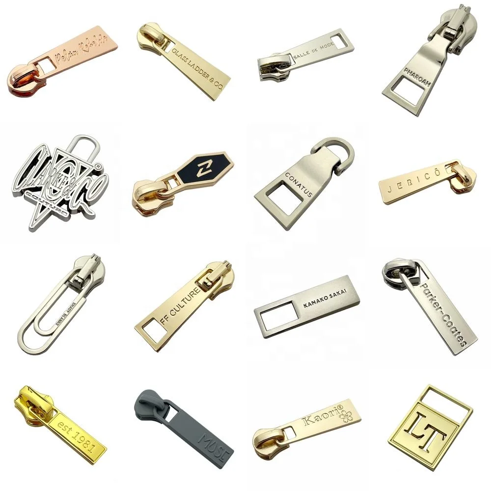 Factory wholesale custom engraving zip zipper puller and slider for dress