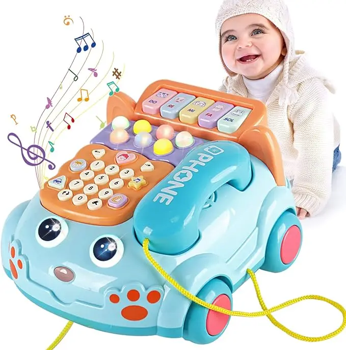 2024 Simulation Baby Telephone Toys Multi-Function Telephone Car Whack-A-Mole Game Cartoon Telephone Bell Pull Line Phone Toys