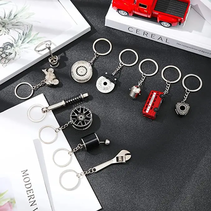 Custom Car Lover Christmas Father Gift Wrench Motorcycle Tire Accessories Metal Turbo Keychain with Sound