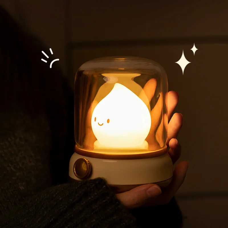ICARER FAMILY Candlelight Flame Dimming Night Light Lamp Rechargeable Night Light for Bedroom for Kids