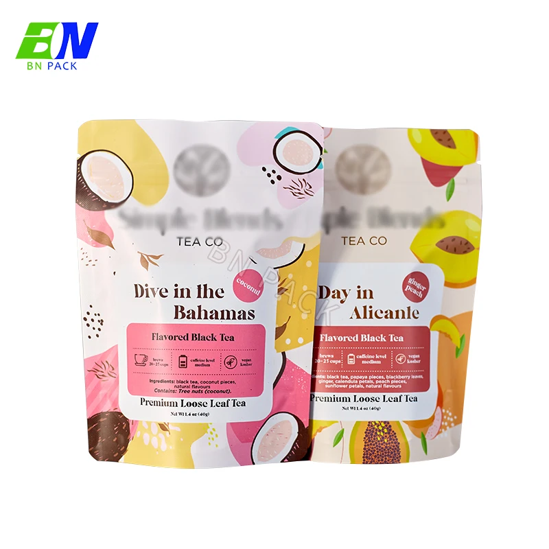 ECO Friendly Compose Custom printing  Kraft paper resealable Detox  Tea packaging bag
