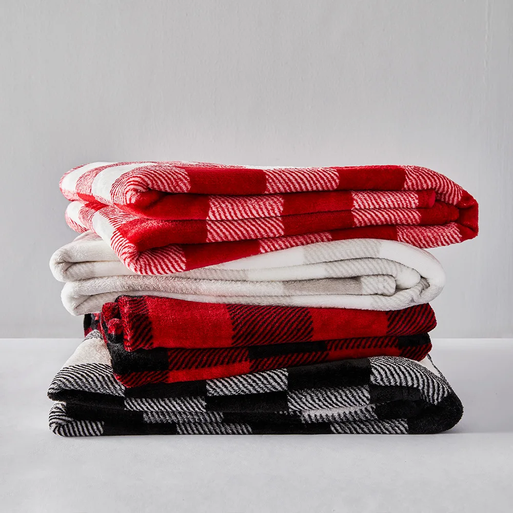 Hotsale Customize polyester embossed solid color check pattern flannel fleece soft throw blanket for sofa bed