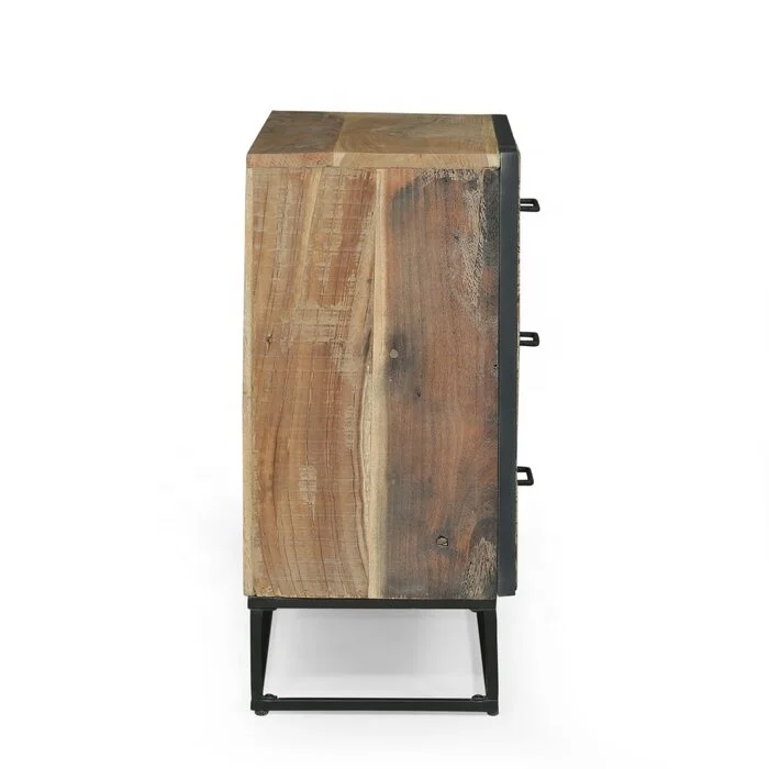 
Industrial Chest of 3 Drawers Cabinet Sideboard Indian Jodhpur Accent Rustic Old Wood Cabinet Living Room Antique Curio Cabinet 