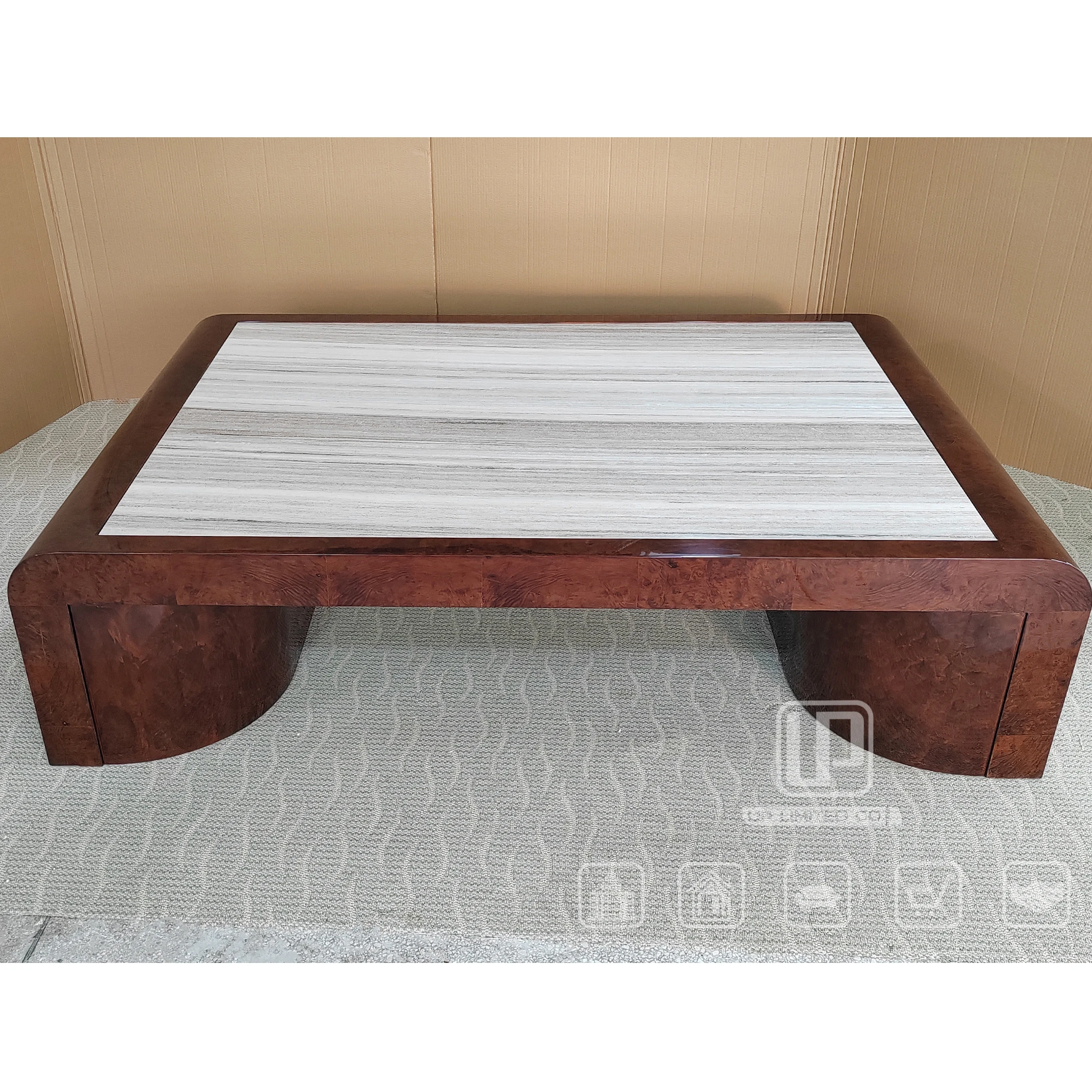 High-end Cambodia designer custom modern living room furniture luxury antique burl veneer coffee table