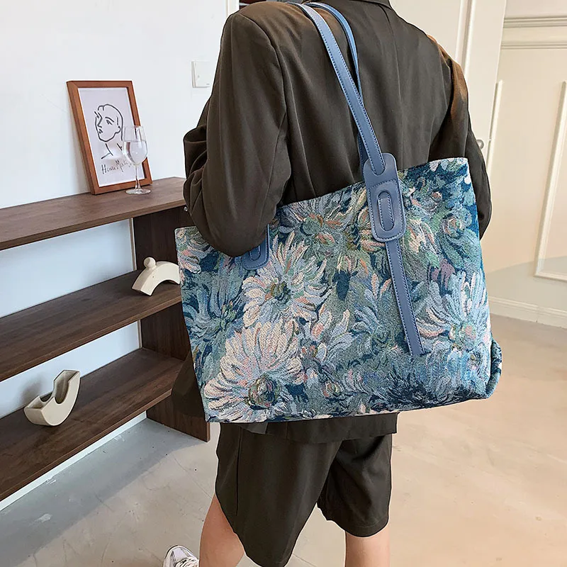 Design Women Painting Embroidery Shoulder Bags Art Prints Tote Handbags High Capacity