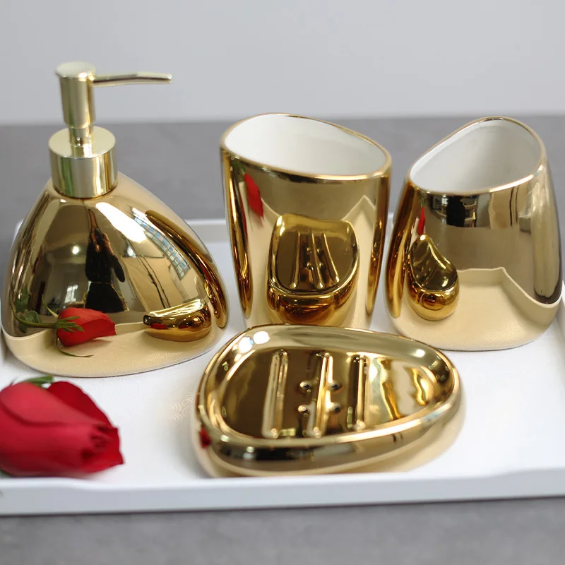 Gold and silver ceramic bathroom four piece wash set