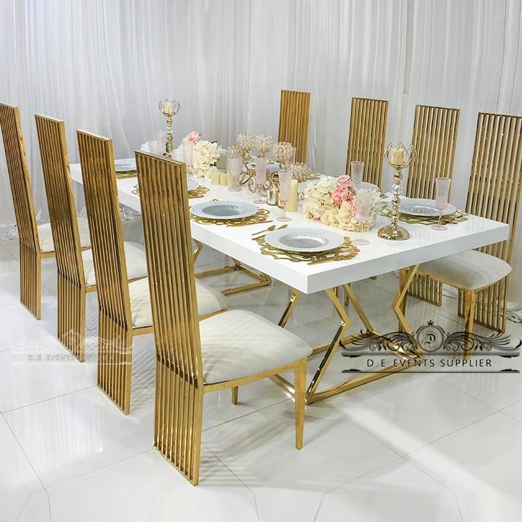 Wholesale wedding event white mdf top rectangle dining table with chairs for sale