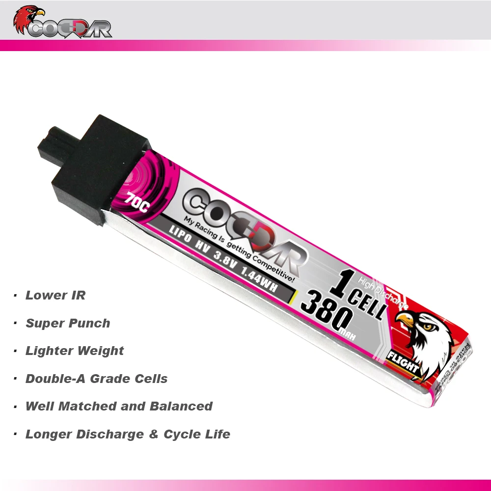 CODDAR LiPo Battery 1S 380MAH 3.8V 70C A30 Connector Plastic Head FPV Drone High Voltage HV LiHV Lithium Polymer