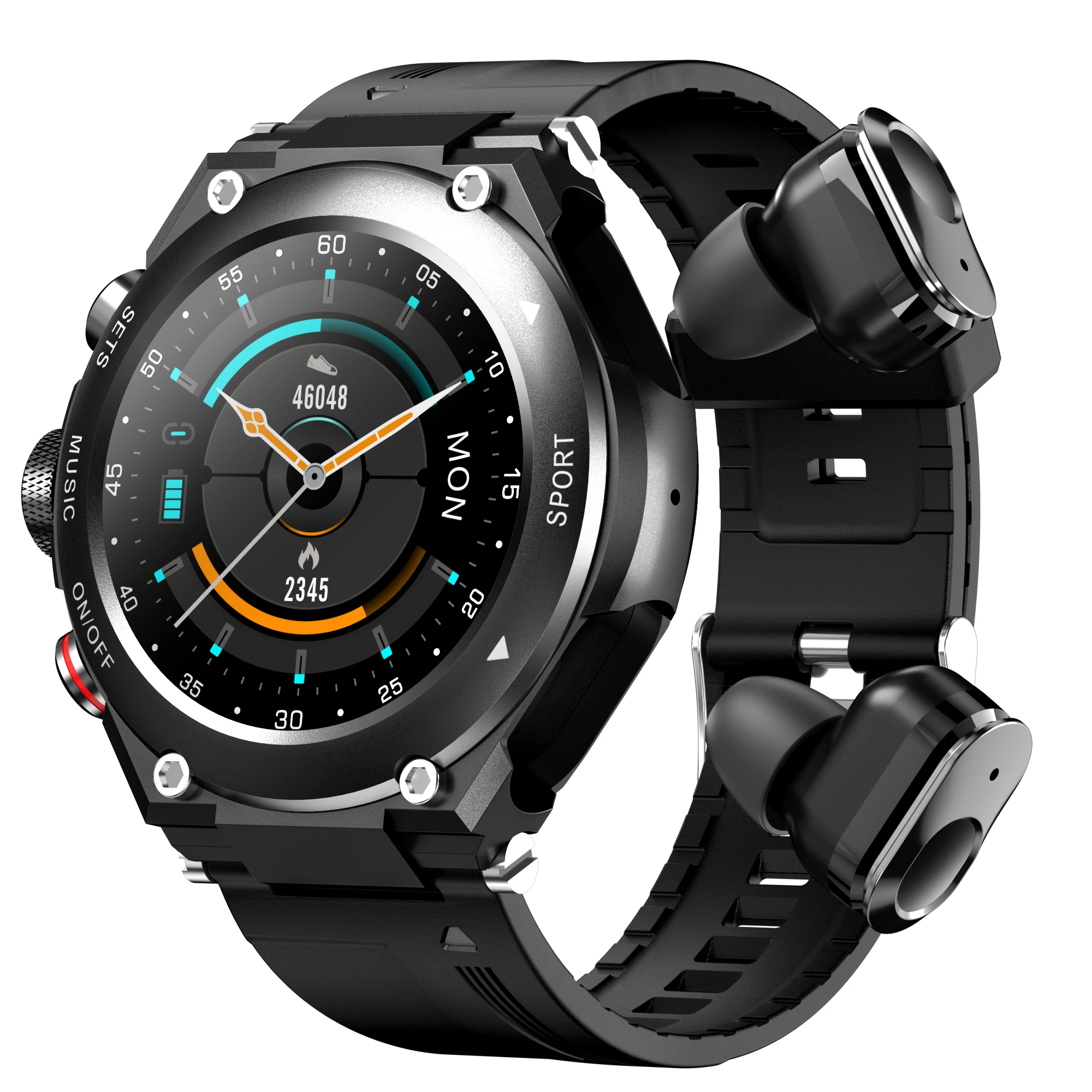 Беспроводные наушники 2 в 1 Montre Connect te GPS TWS Airbud круглые умные часы со скрытыми наушниками-вкладышами