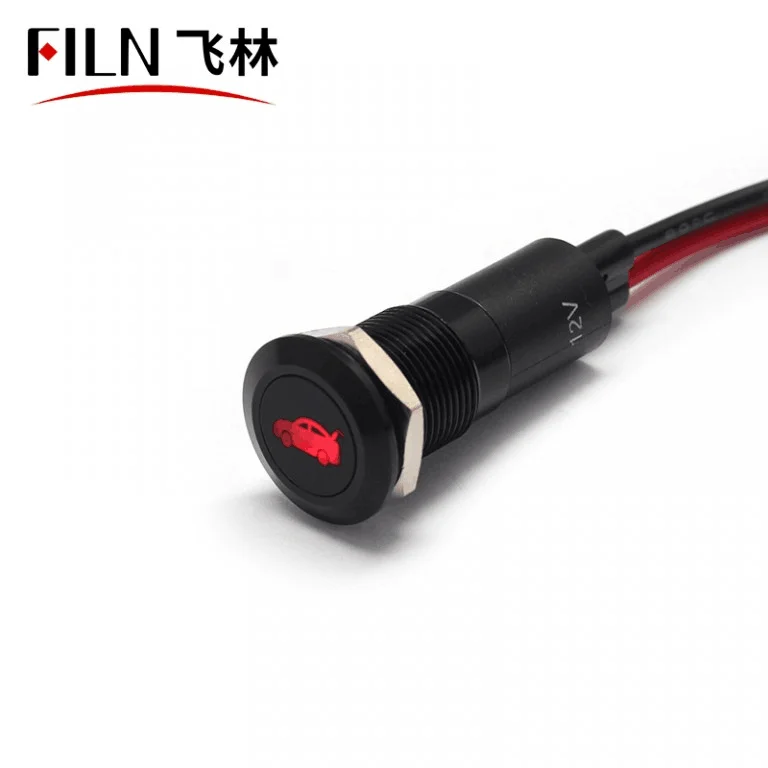 FILN 12V LED Car Boat LED Warning Dashboard Signal Lights Instrument Pilot light 12mm Waterproof Lamp Black Chrome finished