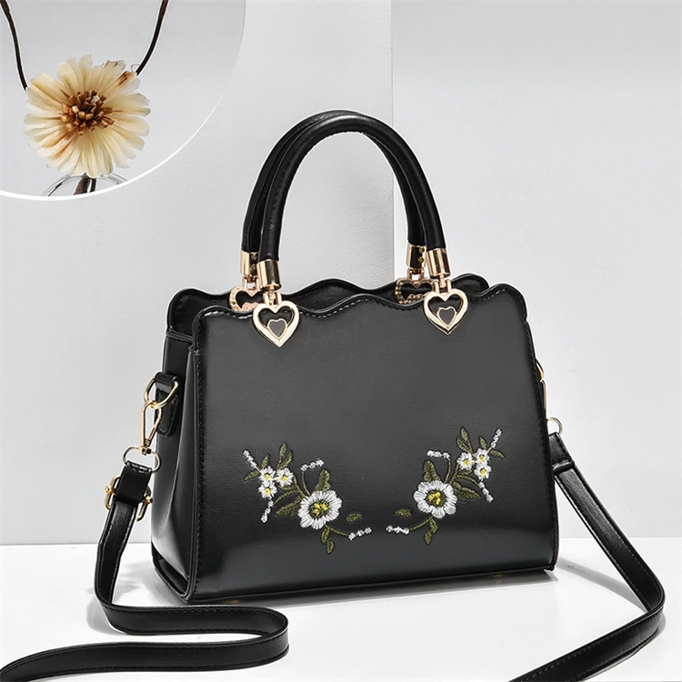 wholesale mixture classy affordable flower print solid luxury small black patent leather handbag for young ladies with my logo