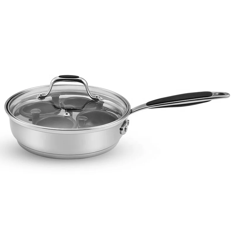 Induction cooktop poached egg cooker 4 cups non stick pan egg poacher stainless steel egg poaching pan