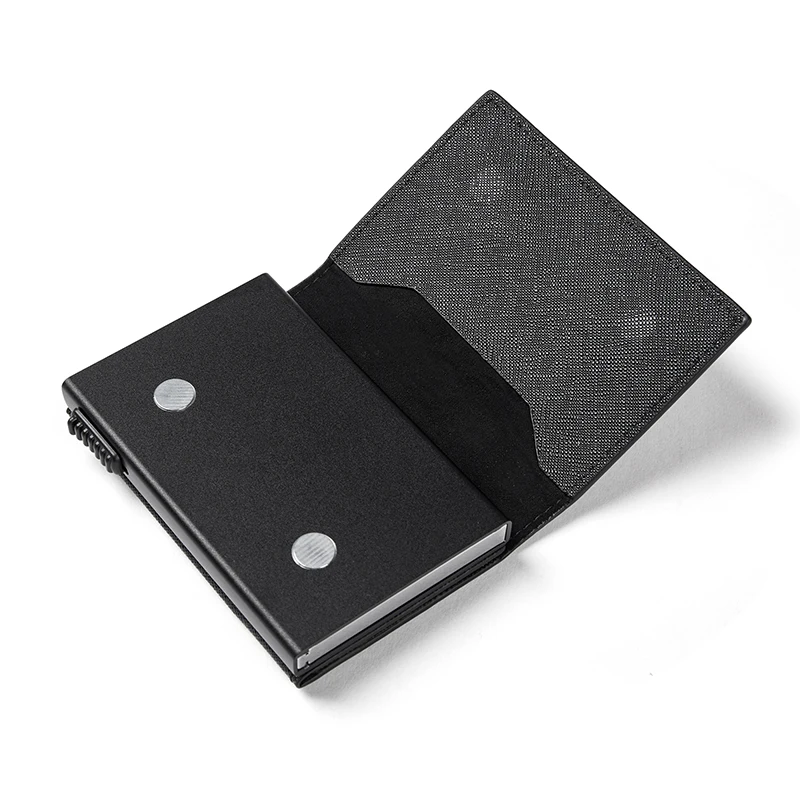 Design Fashion Zipper Coins Magnetic Card Holder Aluminum Pu Leather Business Rfid Smart Wallet Card Holder 2023