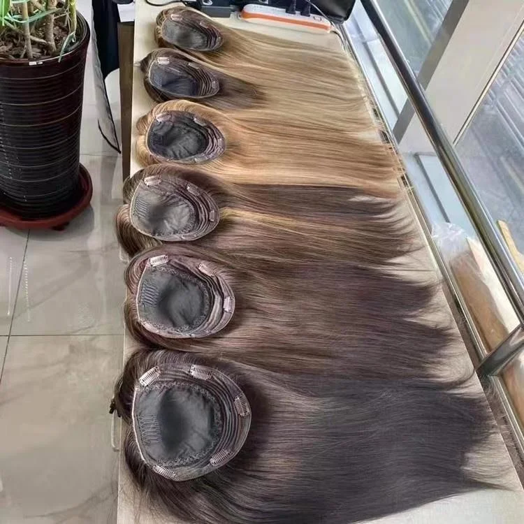 Smooth High Quality Highlight Ash Blonde Color Virgin European Cuticle Aligned Human Hair 6x7 8x10 Silk Base Toppers Toupee