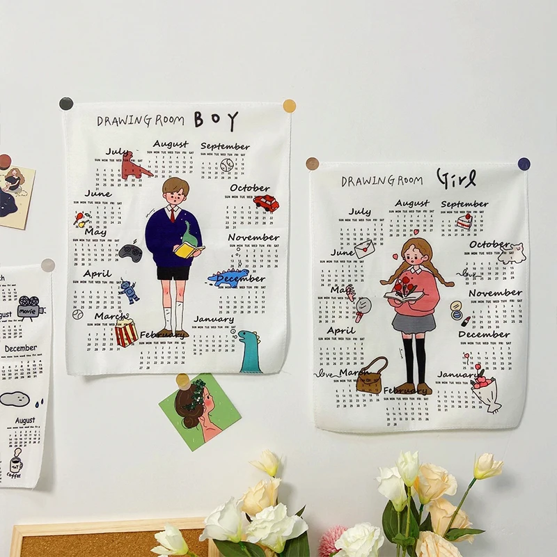 INS Hanging Cloth New Year Calendar Wall Decor Tapestry Cartoon Character Background Cloth Bedroom Tapestry