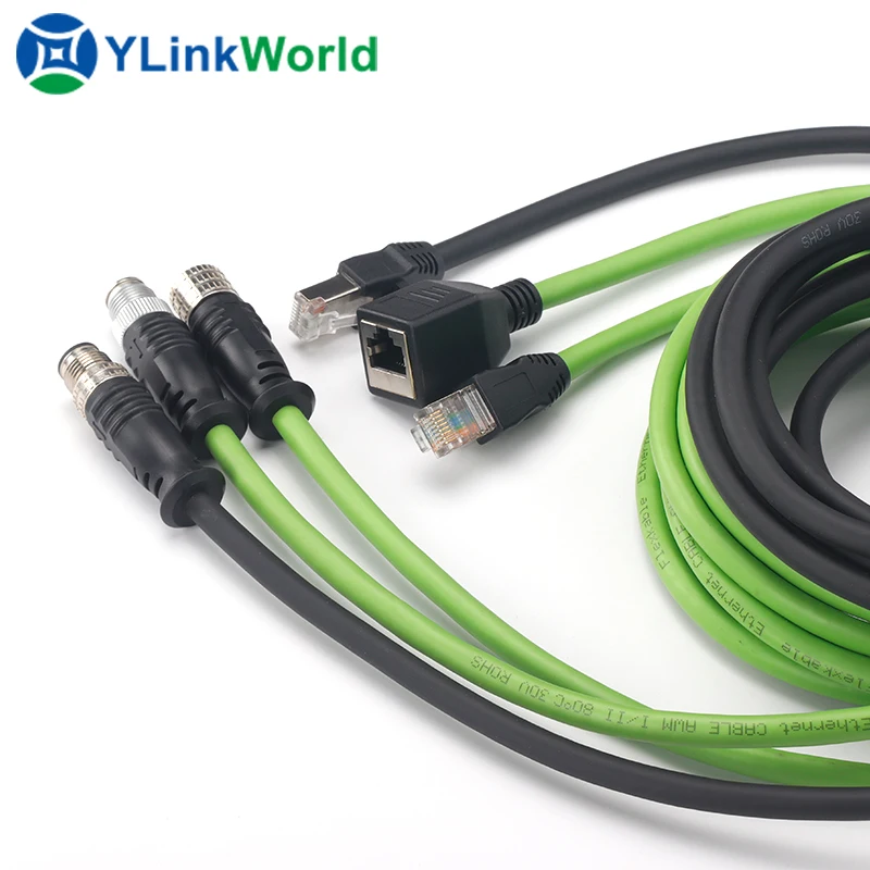 Industrial ethernet IP67 M12 to IP20 RJ45 cat.6a connection cable 8p8c flexible installation