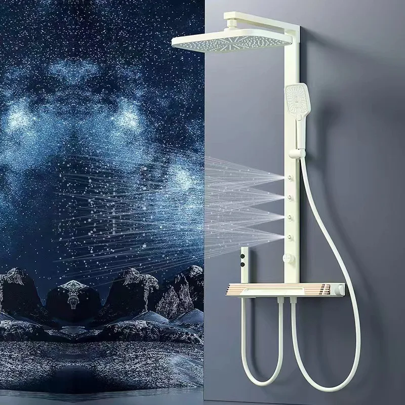 S1249QH  LED Spa Bathroom Shower Set Contemporary Dual Handle Floor Stand Faucets Rain shower head Brass faucet Ceramic Valve