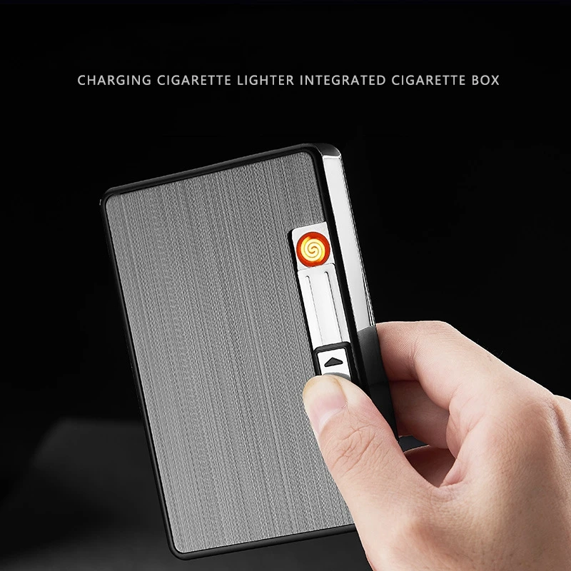KY Customized 14pcs Cigarettes Pocket Rectangular Electric Charging Aluminium Cigarette Case with Lighter