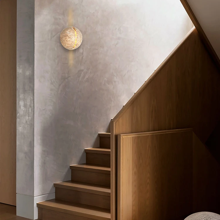 New Arrival Creative Crack Design Home Decorative Semicircle Travertine Marble Wall Sconce Lamp