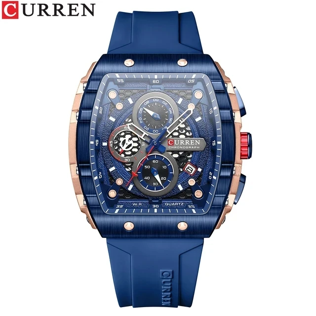 CURREN8442 спортивные часы с шестью штырьками и большим циферблатом Уникальные кварцевые наручные хронографом автоматической датой