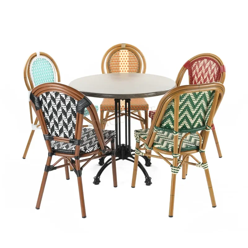 On sale Outdoor lawn furniture bamboo look patio PE wicker restaurant dinner arm rattan chair rattan chair garden chair