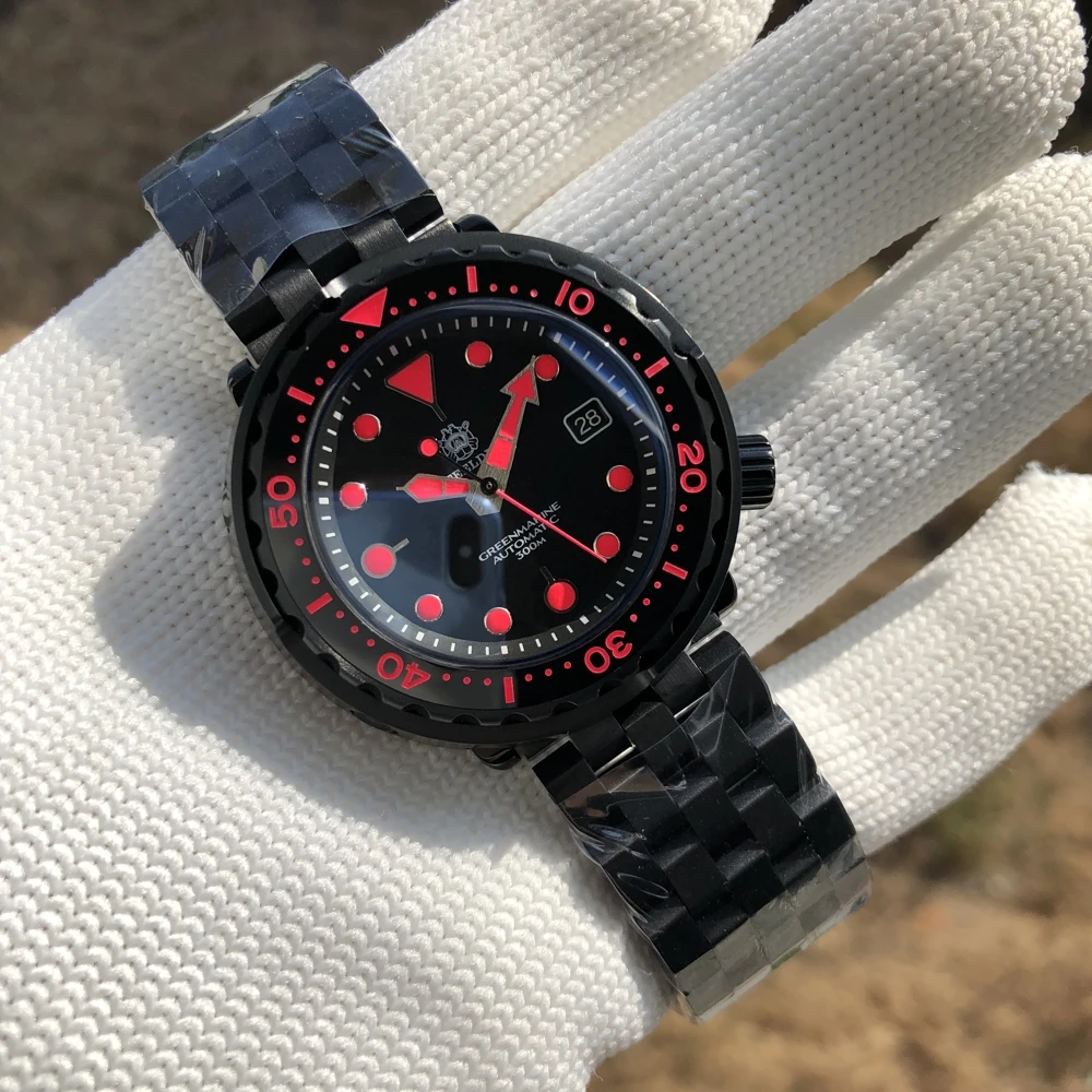  Новое поступление часов Steeldive! SD1975XT японского часового механизма NH35 300 м водонепроницаемый PVD Черный дверные ручки из нержавеющей стали Красный светящиеся часы