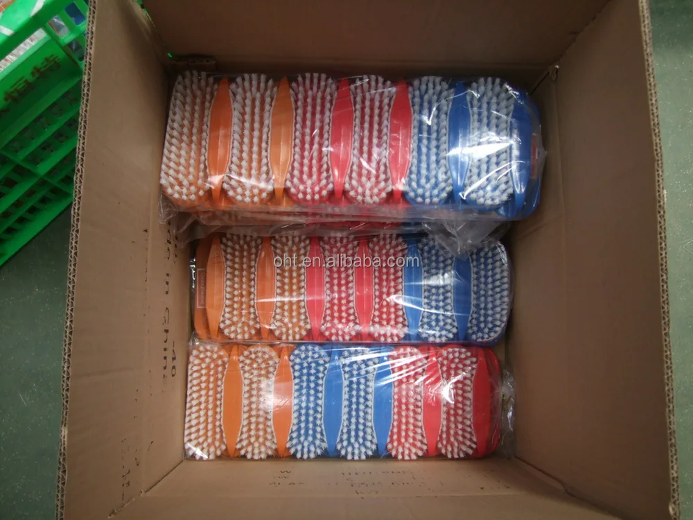 colors plastic laundry cleaning brush with handle