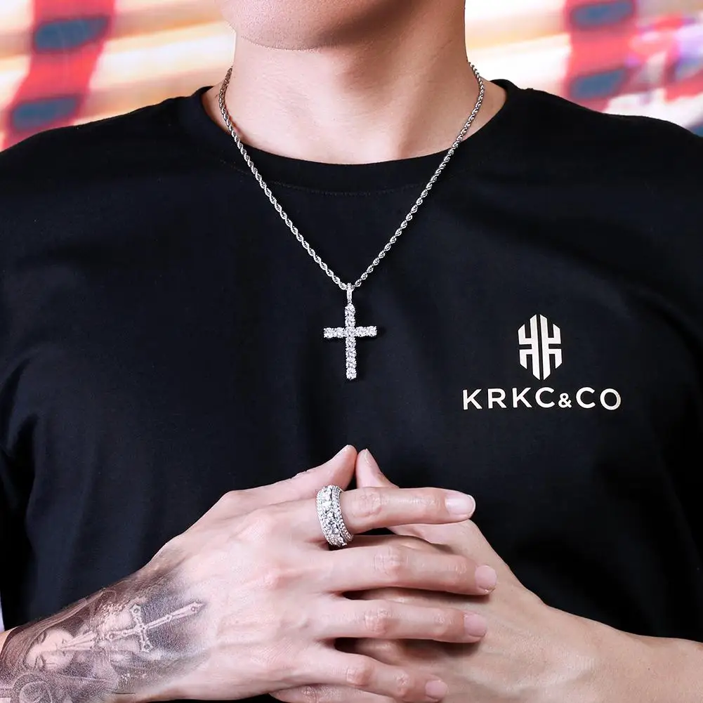 KRKC Drop Shipping 1pcs Service Silver White 14K Gold Small 5A CZ Diamond Cross Pendant Necklace