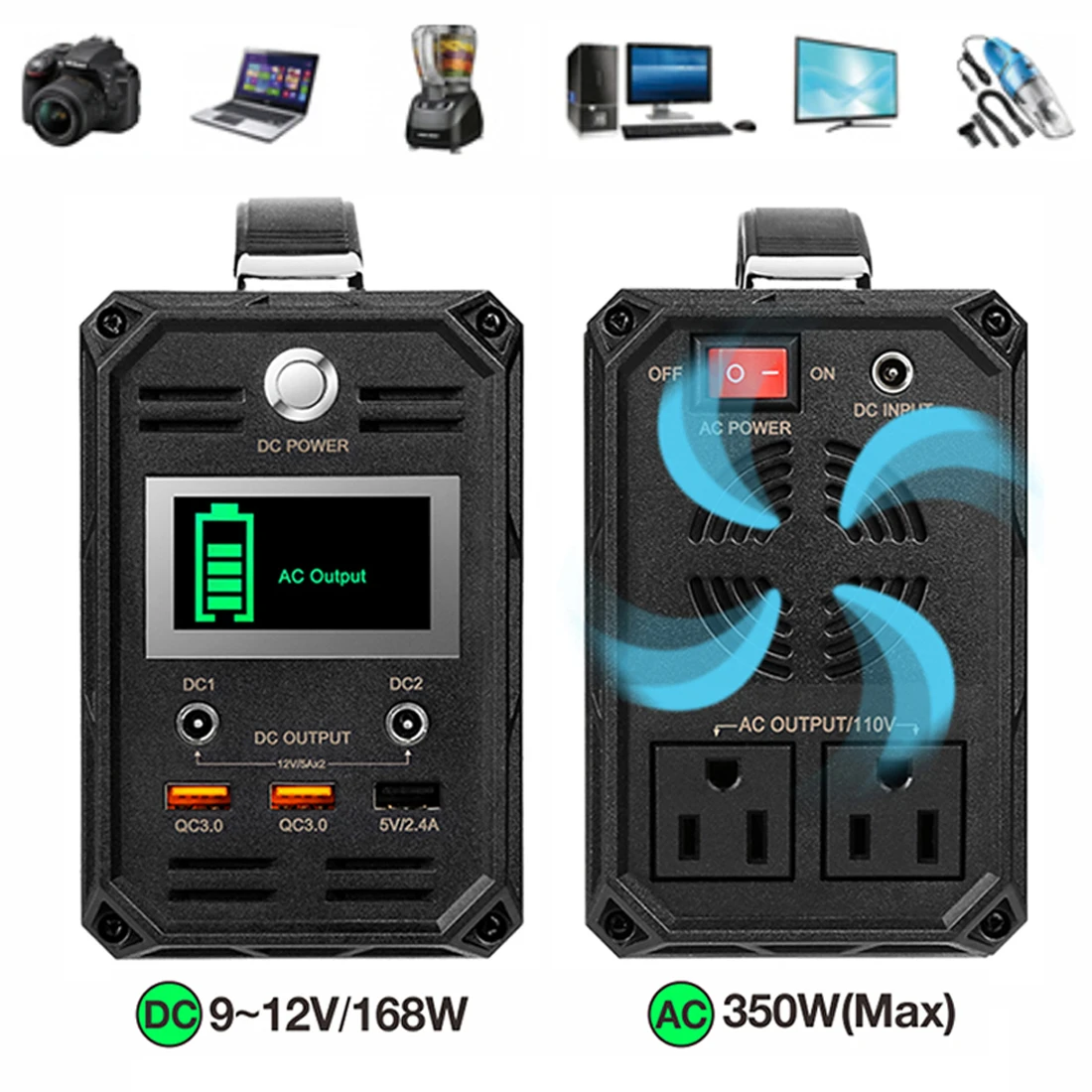 300W солнечный генератор 60000mAh Портативная электростанция 222Wh 100-240V AC/DC 12V QC USB питания для приготовления пищи на воздухе