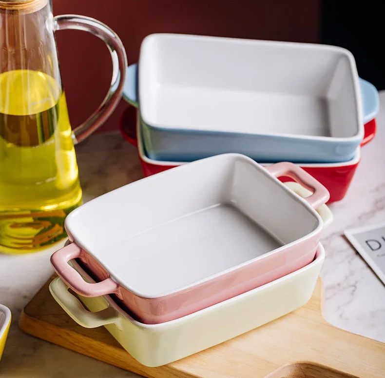 Nordic rectangular baking dish Ceramic plate Dinner plate Oven Baking dish with household cheese baked rice bowl