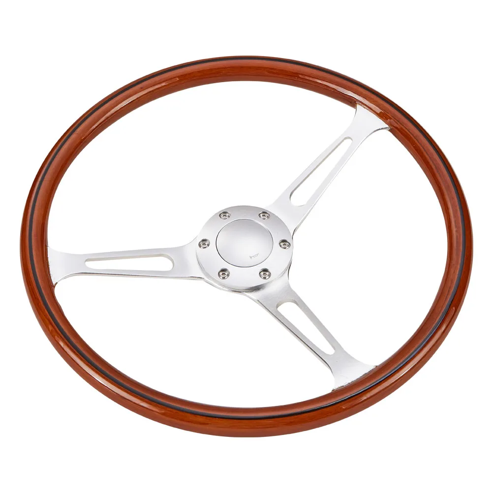 Real Wood 380mm Drift Racing Car Steering Wheel, Deep Dish Classic Car Wooden Grain Steering Wheels