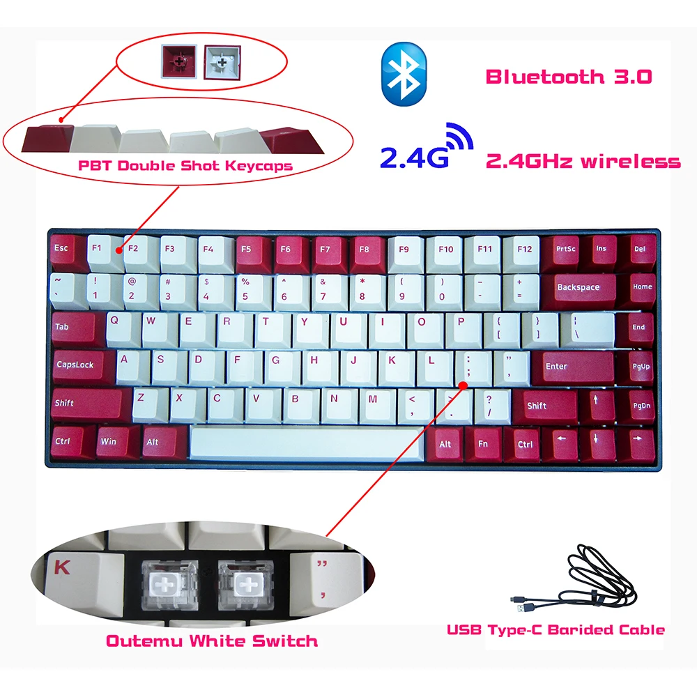 OEM/ODM 84key RGB game Wireless mechanical Keyboard for Gaming Cherry profile PBT keycap