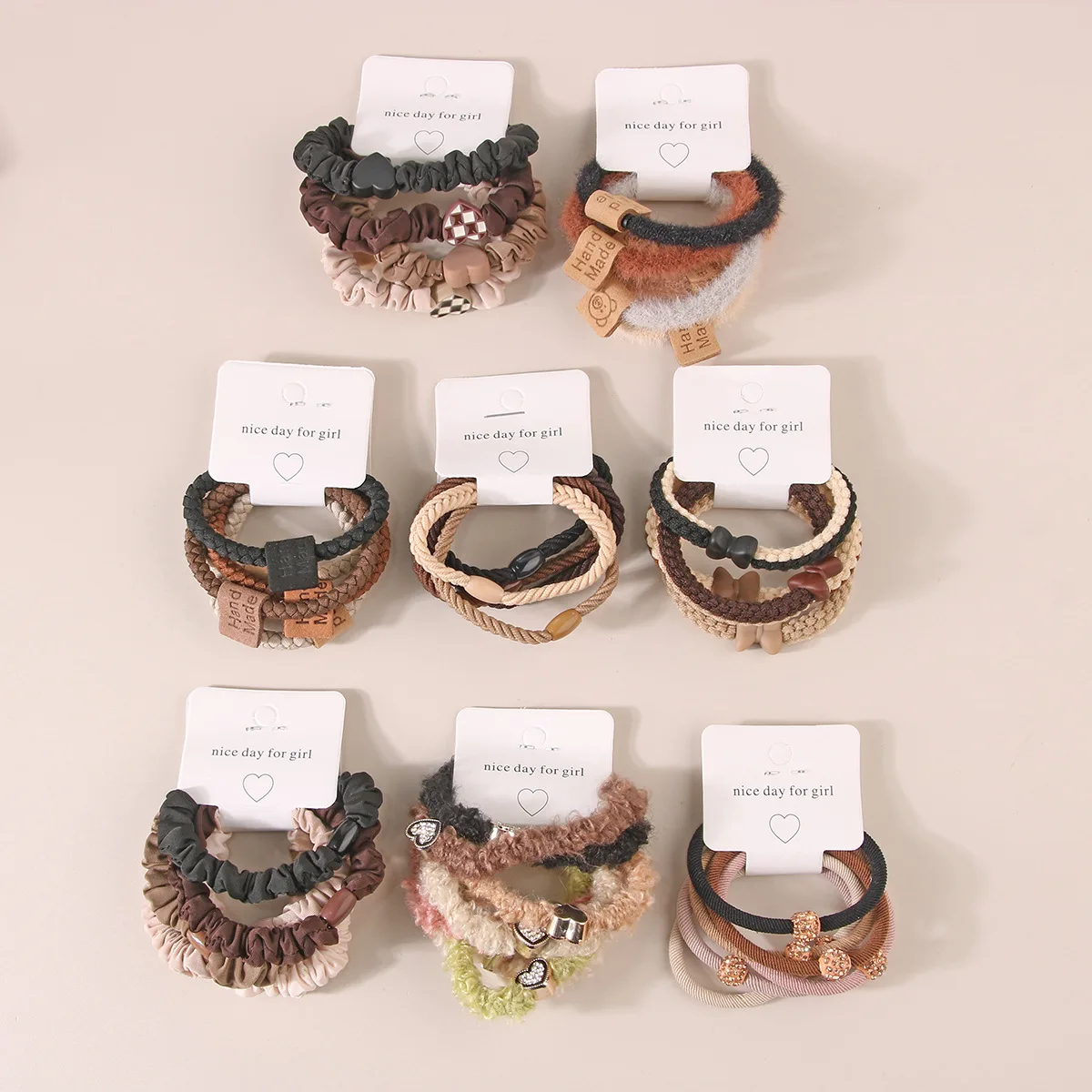 New fashion suited elastic hair band small scrunchies hair ties Creamy color 5 pieces set