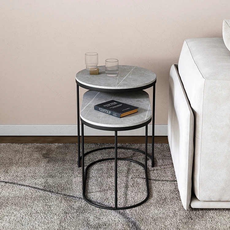 Hot Selling Living Room Modern Furniture Side Table Set Coffee Table With Stone Plate Stool