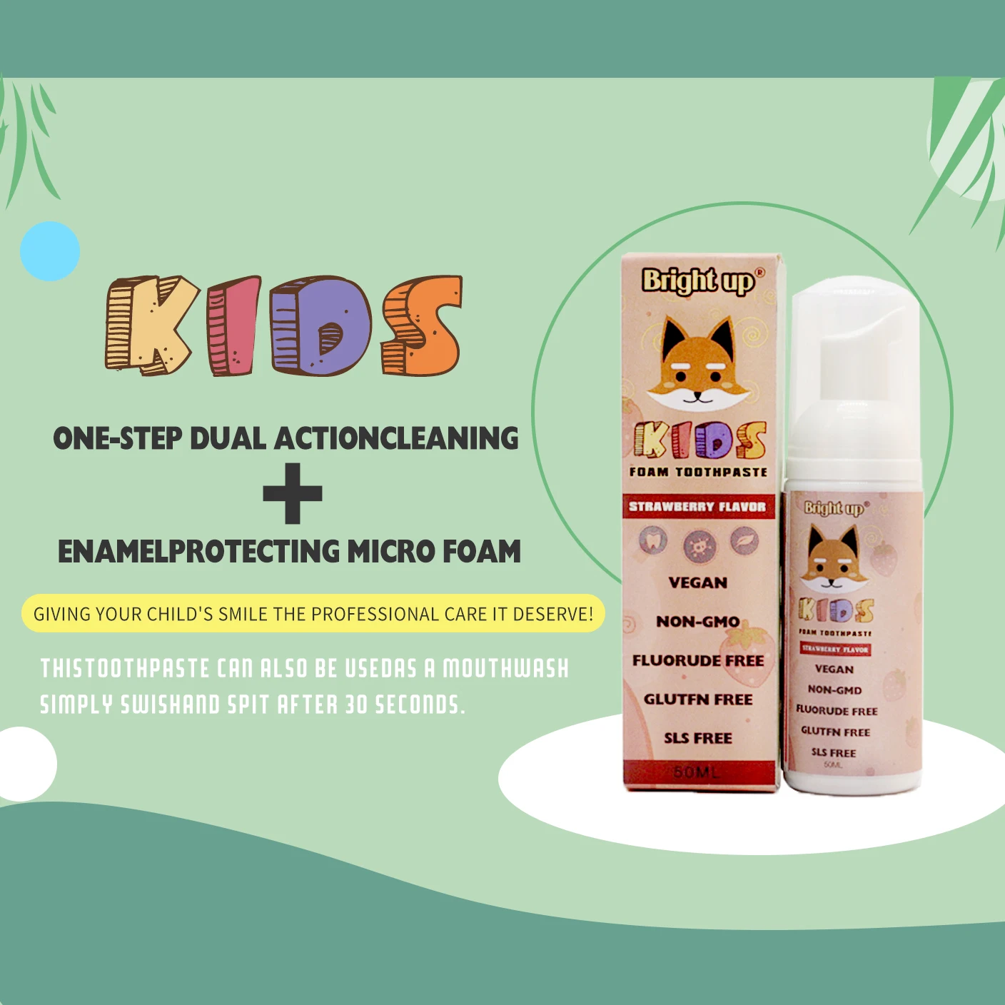 Kids toothpaste Children Mousse Teeth Whitening Vegan Foam Toothpaste
