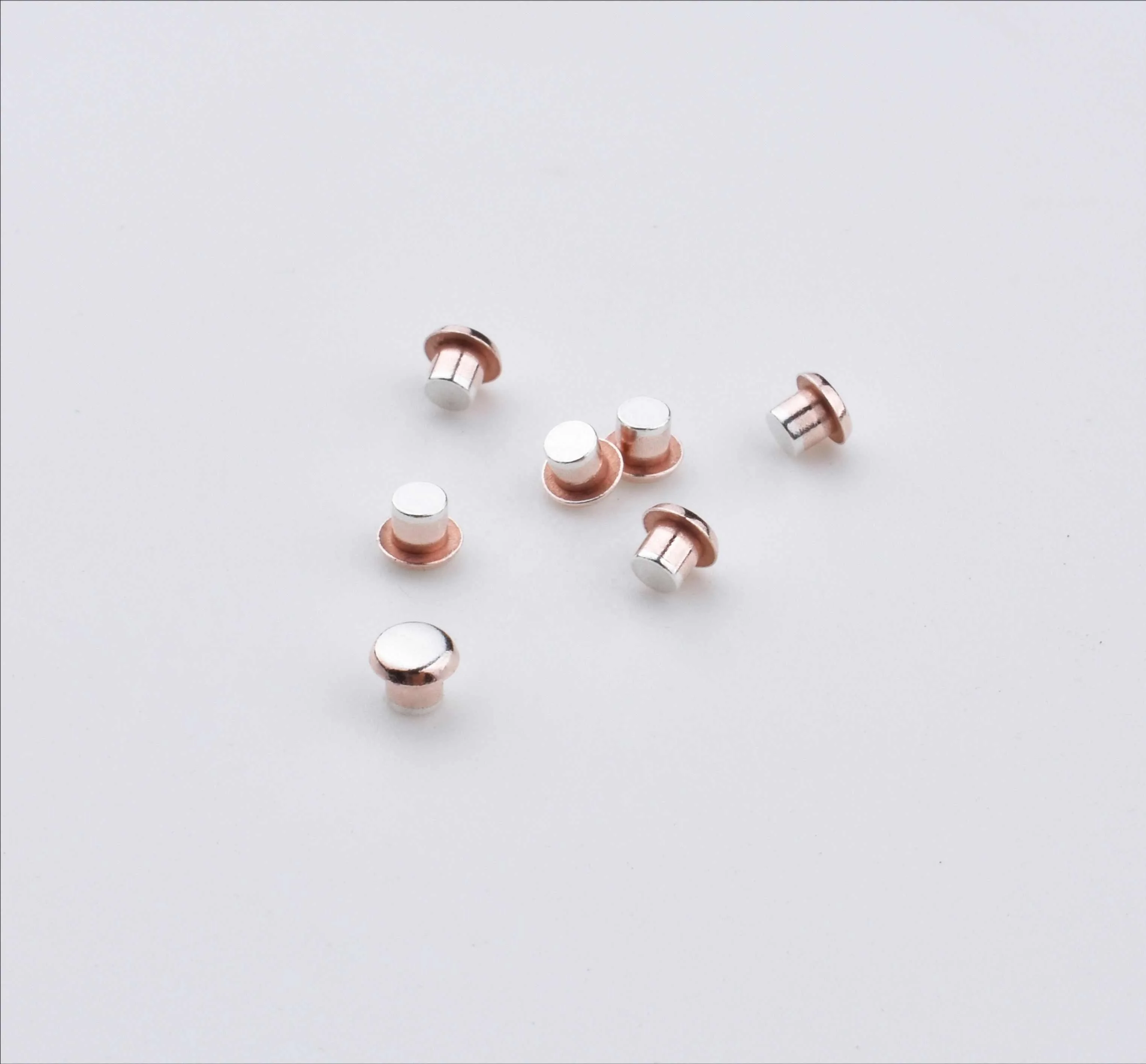 Customized Three-Material Stamping Parts Trimetal Contact AgSno12 Silver Alloy Copper Rivet