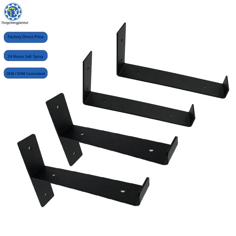 Custom Made Heavy Duty Sheet Metal Stamping or Bending Black Powder Coated Floating Shelf Bracket