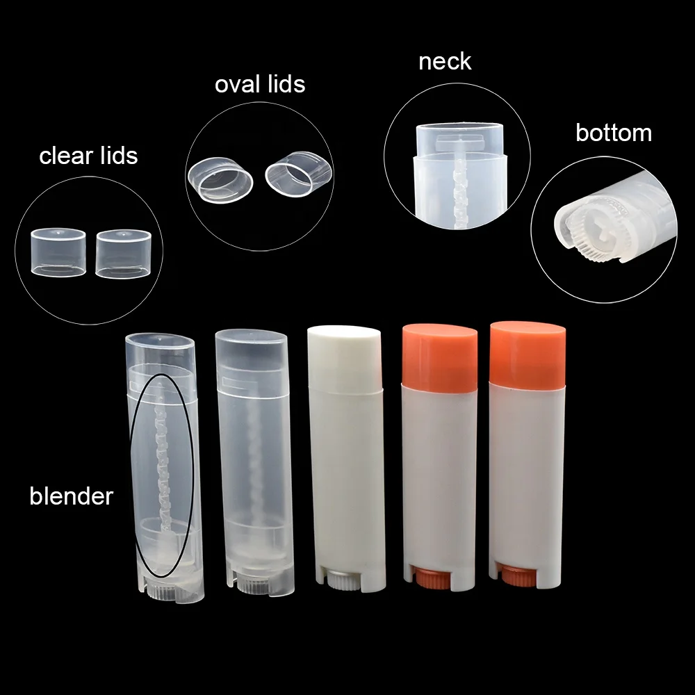 Empty Plastic Lipstick Lip Balm Tube Container 4.5g Oval PP Cosmetic Packaging Tube White Black Rose Red Blue clear