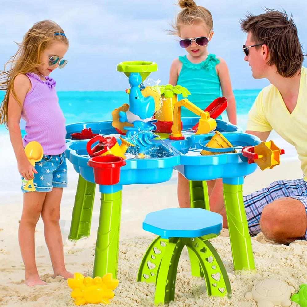4 in 1 outdoor sand and water play table kids outside backyard sand water activity table beach sandbox toy with sand tool molds