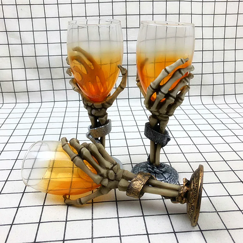 Gothic Wine Goblet Style Contain Goat Skull Viking Dragon Claw Finger Metal Resin Wine Glass BEST Halloween Gifts Bar Drinkware