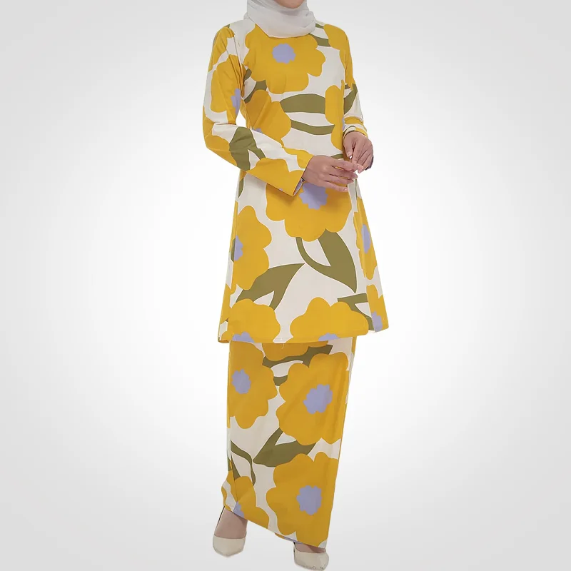 SIPO Eid Custom Malaysia Kurung Pahang Muslim Women Cotton Dress Round Neck Skirt Loose Cutting Comfortable Modern Baju Kurung